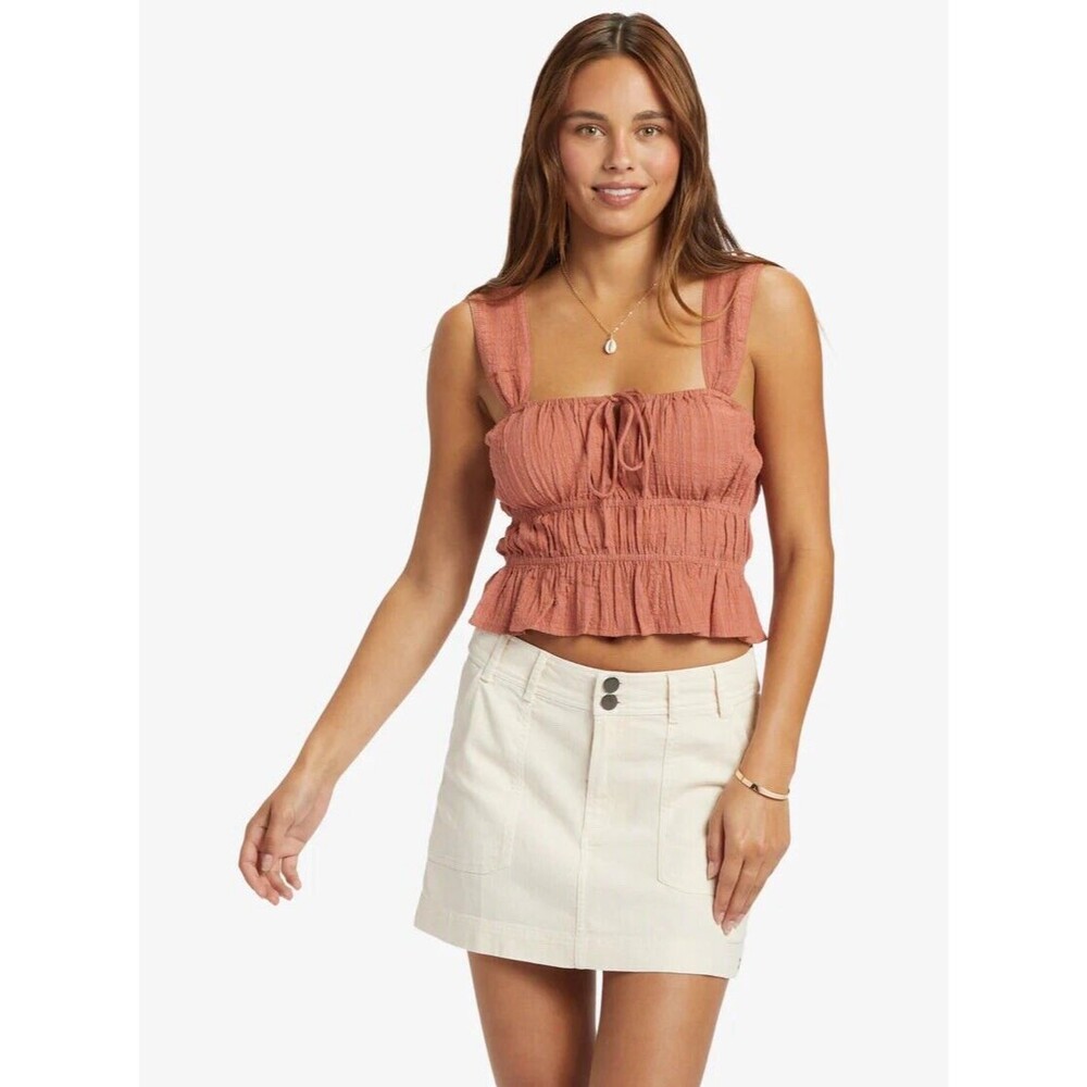 NWT ROXY Sunset Just Top Surfer Beachy Summer Crop Size M Brown Ruffle